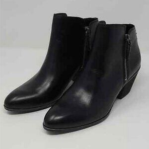 FRYE Judith Black Leather Double Zip Ankle Boots Stacked Heel Booties